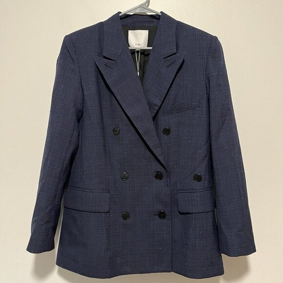 Tibi NWT Double Breasted Blue Flecked Wool Blazer Size 2 - Picture 1 of 10